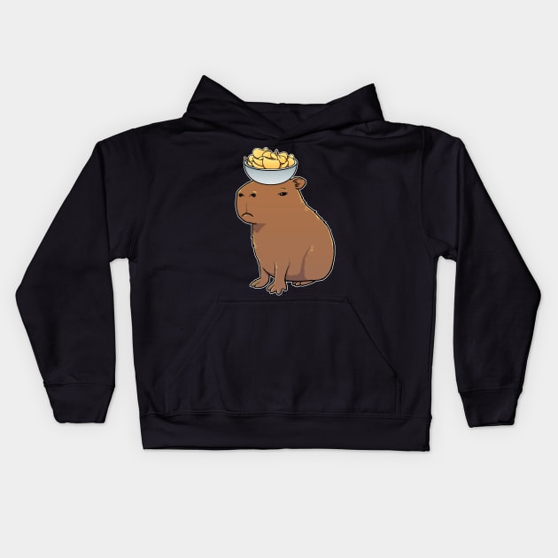 Capybara with Potato Chips on its head Kids Hoodie by capydays